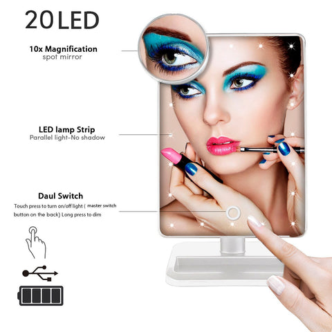 Beautify Beauties Rectangular shaped rotatable makeup mirror with battery operated LED lights