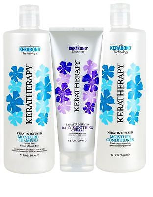 Keratin Keratherapy Moisture Shamp & Conditioner 32 oz ea + Daily Smooth Cream 6.8 oz