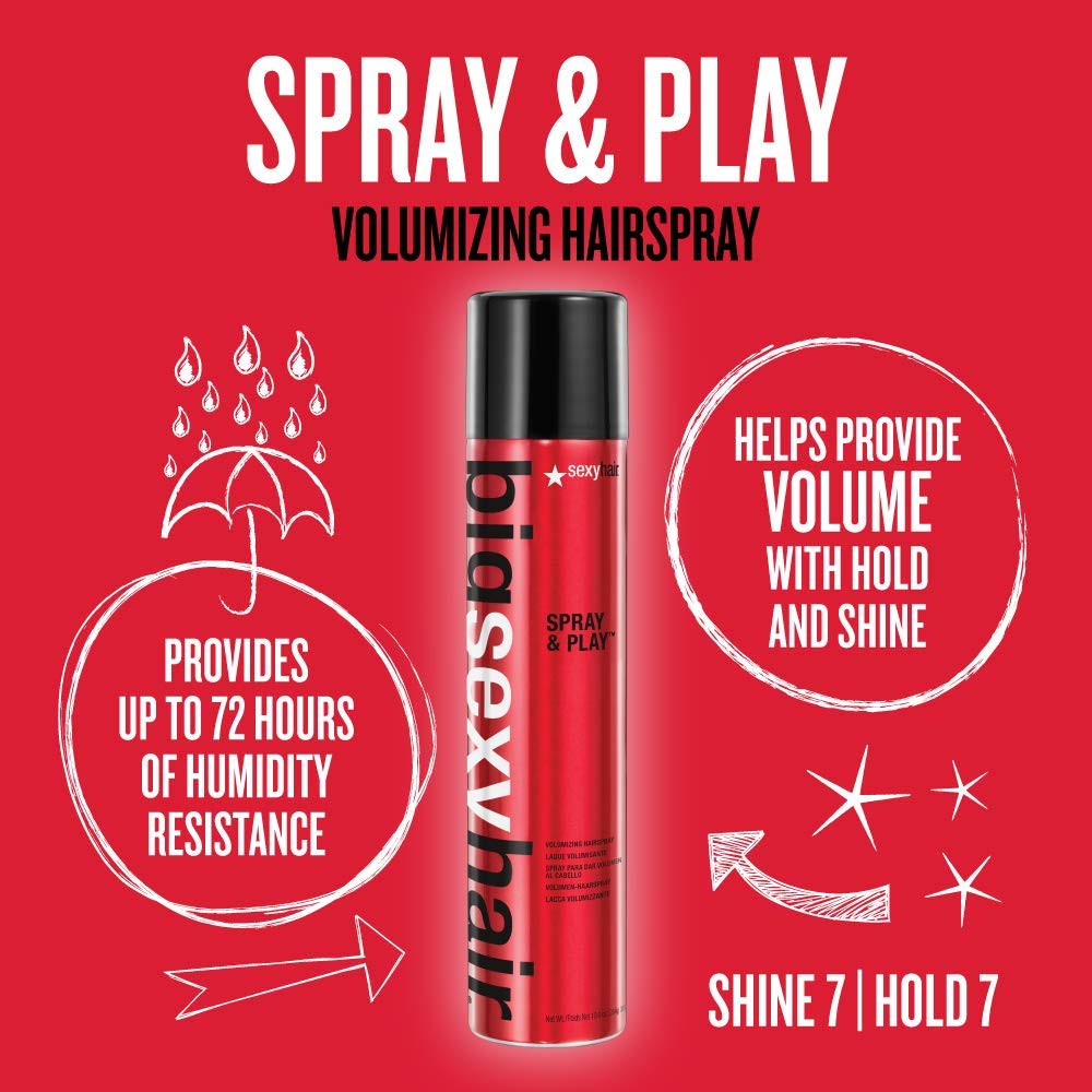  SexyHair Big Spray & Play Volumizing Hairspray, 16 Oz, Hold  and Shine, Up to 72 Hour Humidity Resistance