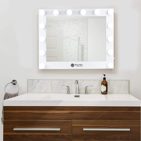 Beautify Beauties Lighted Vanity Makeup Mirror - Cosmetic Mountable Mirror with 14 Dimmable LED Lights